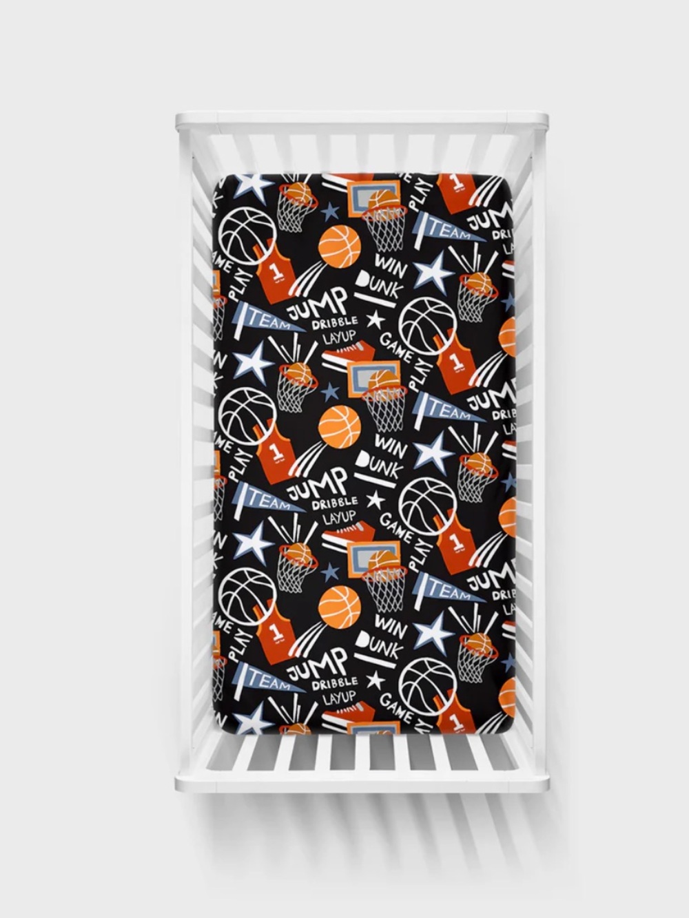 NWT Little Sleepies Black Slam Dunk Standard Crib Sheet Basketball